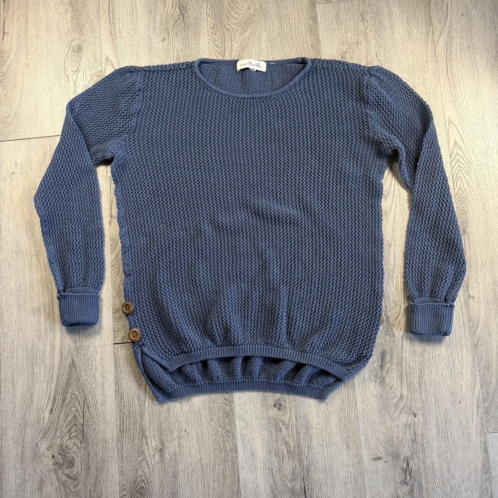 Simply Noelle Crochet Sweater Womens One Size Blue Waffle Knit Coastal Fisherman